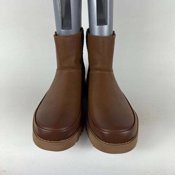 UGG Deconstructed Mini Zip Winter Boots Womens 8 Chestnut Leather High Top Shoes - Picture 4 of 9